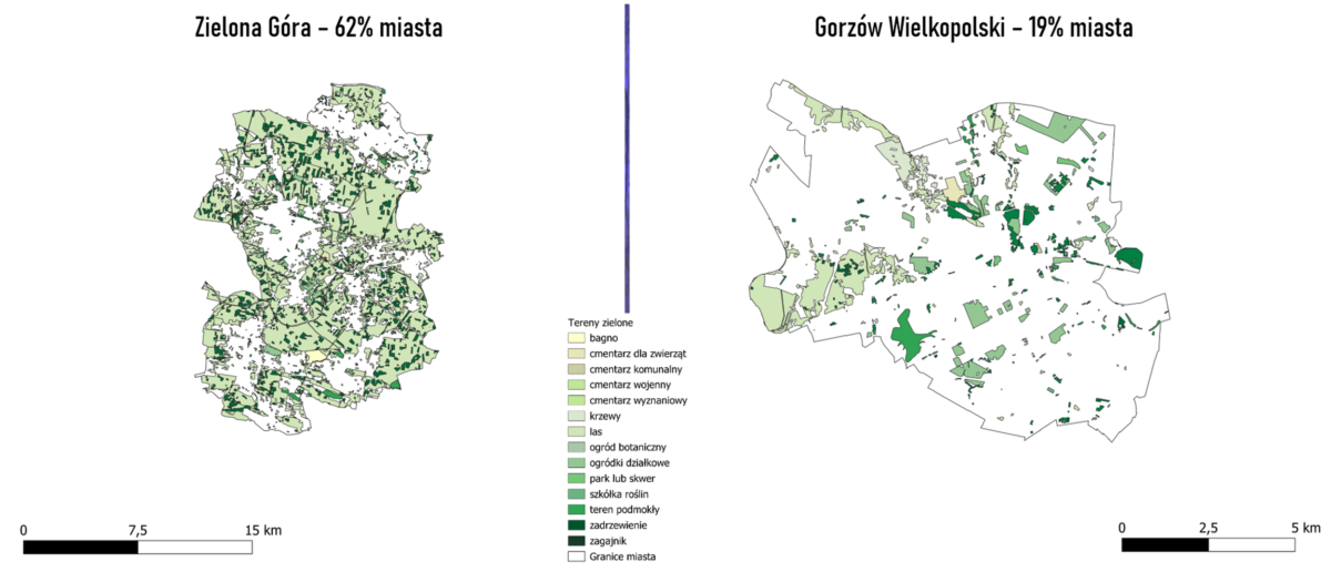 Tereny zielone w FUA Zielona Góra i Gorzów Wielkopolski, lubuskie