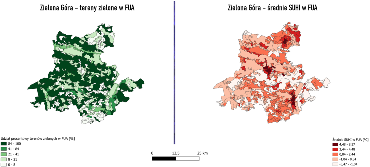 Średnie SUHI Zielona Góra, lubuskie