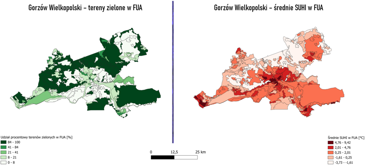 Średnie SUHI w FUA Gorzów Wielkopolski, lubuskie,